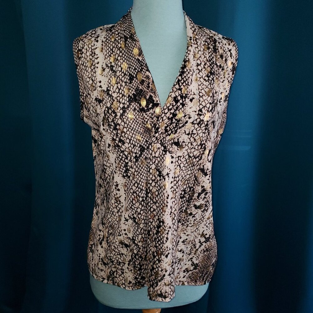 Snakeskin Stretchy w/ gold Metallic blouse – M